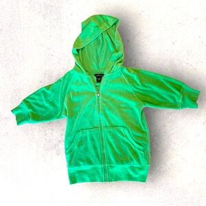 MODA INTL bright green terry poolside beach zip up hoodie swim coverup